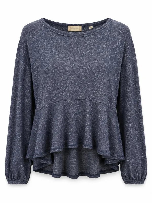 Altar’d State Navy Marled Ruffle Peplum Long Sleeve Top Medium - Image 2