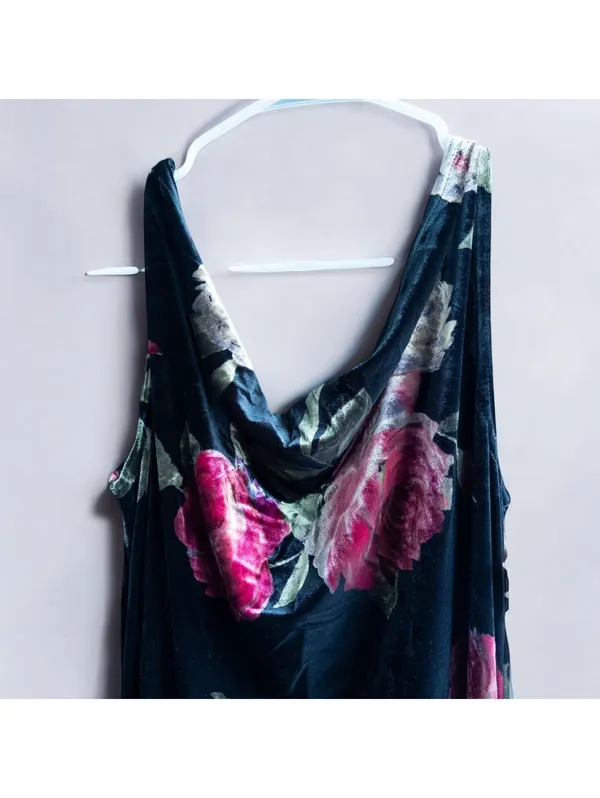 Jeffrey & Dara Vintage Velvet Black Rose Maxi Dress Women 12 - Image 5