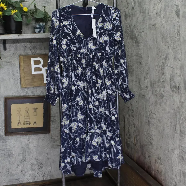NWT Ny Collection Womens Long Sleeve Clip Dot Chiffon Dress Blue Floral S - Image 4
