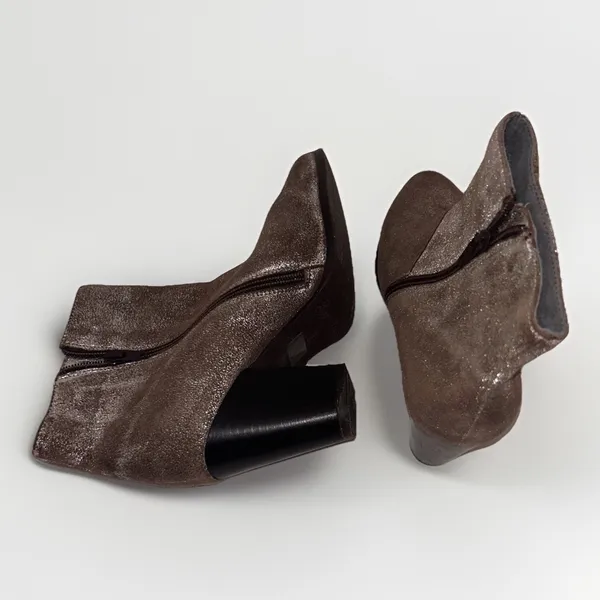 Seychelles Womens 9 Metallic Bronze Shimmer Leather Ankle Boots Block Heel‎ Zip - Image 6