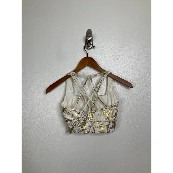 Buffbunny Collection White Gold Snakeskin Foil‎ Strappy Sports Bra XS Longline - Image 2