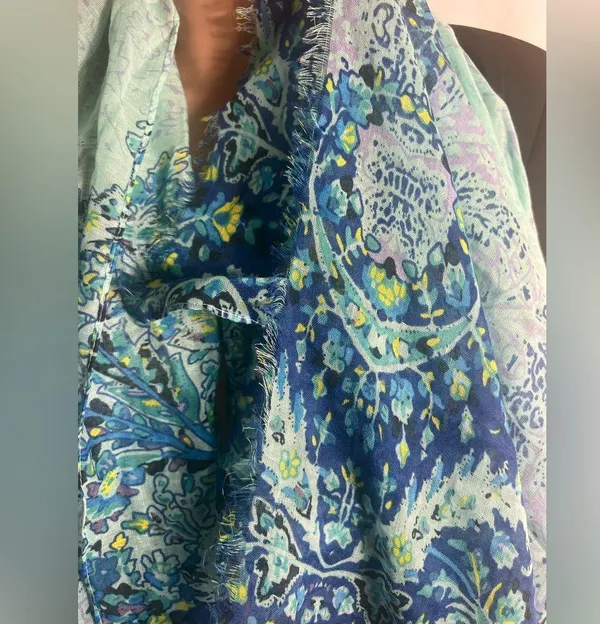 Merona Oblong Scarf Paisley Blue Green Multicolor Lightweight Sheer Polyester - Image 3