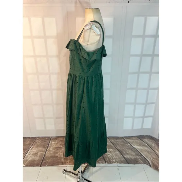 Loft Green Eyelet Ruffle Square Neck Sleeveless Cotton Midi Sundress Size 10 - Image 8
