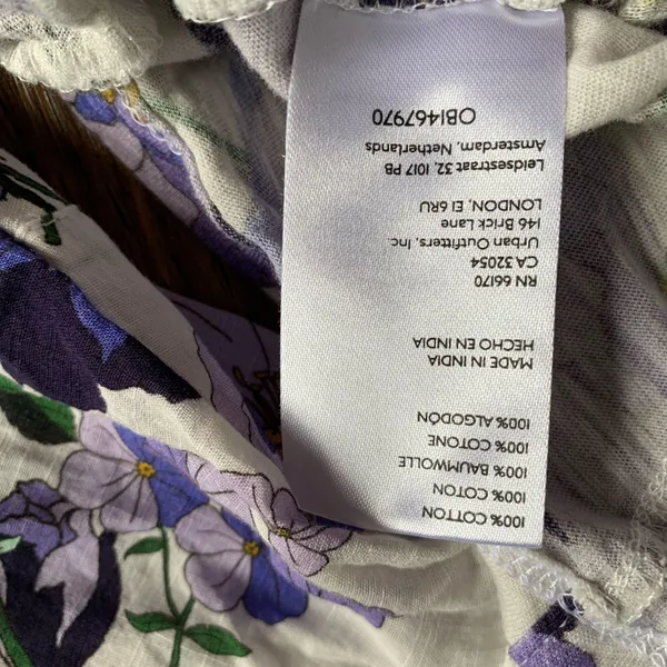 Anthropologie White Purple Floral Balloon Sleeve Crop Top XS - Image 7
