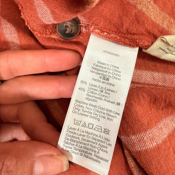 Madewell Rust Orange Striped Linen‎ Blend Faux Wrap Midi Skirt with Pockets XS - Image 10