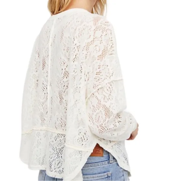 Free People Lace Floral Knit Not Cold In This Top, Ivory,‎ Size Small - Image 3