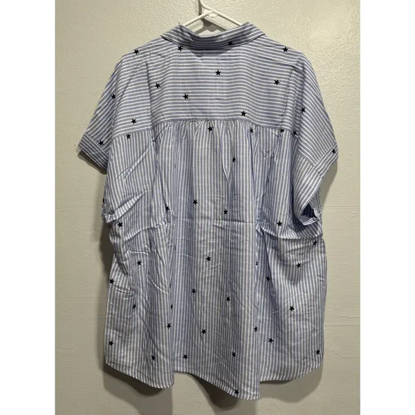 JANE & DELANCEY Womens 2X Button Front Top Blouse Cap Sleeve Stripes Star **Flaw - Image 2