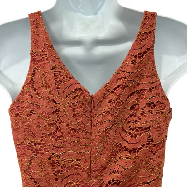 Dress the Population Burnt Orange Gold Lace Tiered V-Neck Midi Dress size S - Image 14