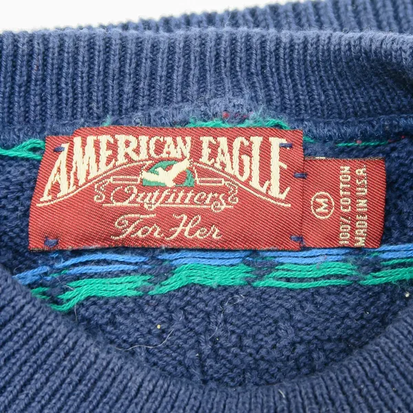 Vintage 80s American Eagle Outfitters Blue Knit Grandpa Sweater - Image 7