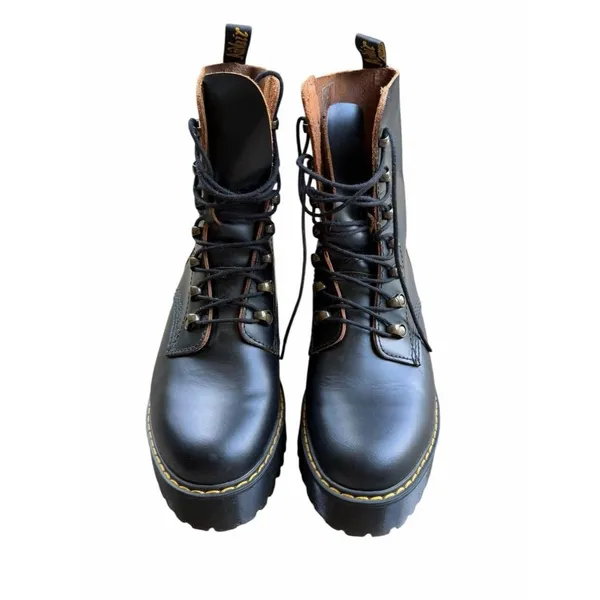 Dr Martens Leona Platform Black Leather Lace Up Combat Boot Women Docs Chunky - Image 7