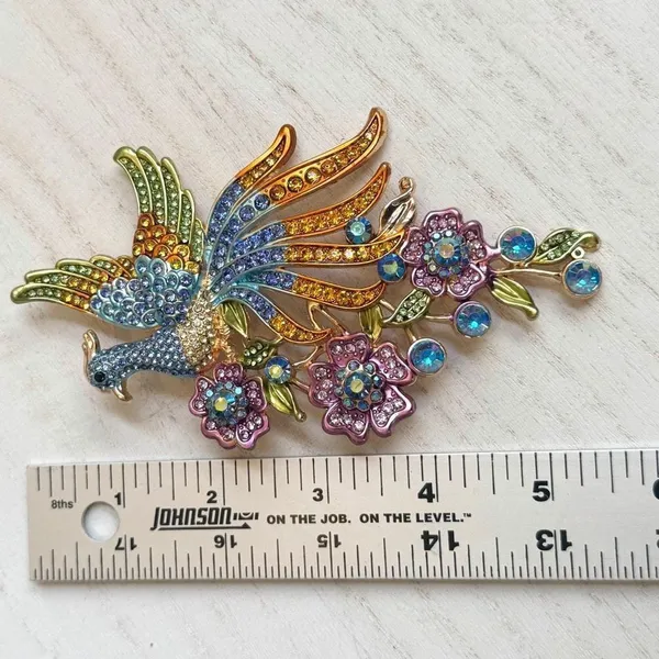 Multicolor Rhinestone Phoenix Statement Brooch - Image 8