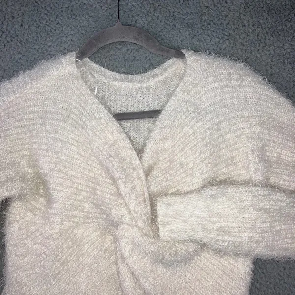 Hippie Rose Fuzzy‎ Knit Sweater Women XS Twist Front Pullover Cozy Soft Chic - Image 2