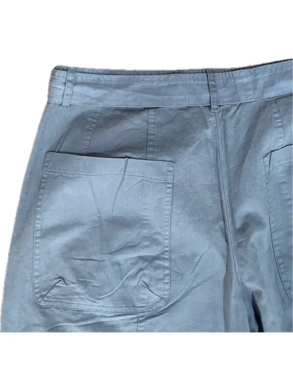 NWT Anthropologie L Washed Linen Blend Jogger Pants Eyelet Blue Drawstring - Image 9