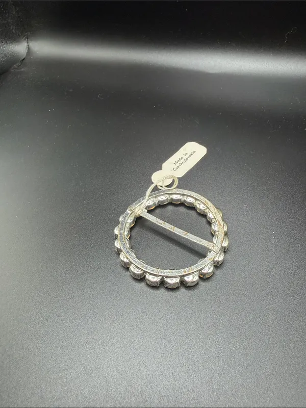 Vintage Czech Crystal Circle Brooch/Scarf Belt Slide – Clear Rhinestone Accent - Image 3