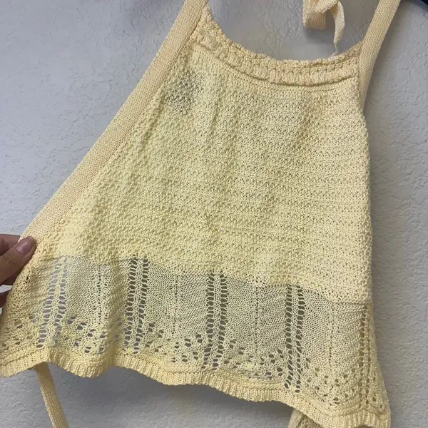 Princess Polly Crochet Halter Neck Tie Back in Yellow Size M/L - Image 4