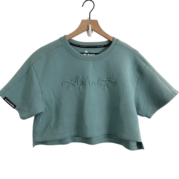 Alphalete Woman’s ELMTS Short Sleeve Crop Top Teal Blue Size Small - Image 2