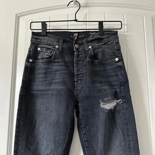 7 For All Mankind Josefina High Waist‎ Distressed Jeans Black Wash Size 25 - Image 2