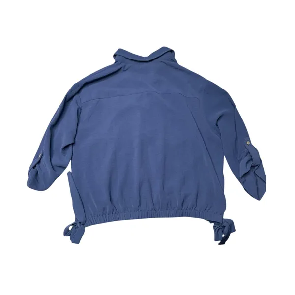 BCX Dusty Blue Button Front Blouse M Coastal Minimalist Preppy - Image 7