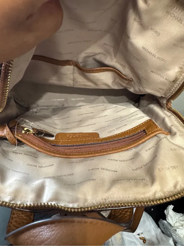 Michael Kors Rhea Pebbled Leather Slim Backpack And Wallet Luggage Tan - Image 9