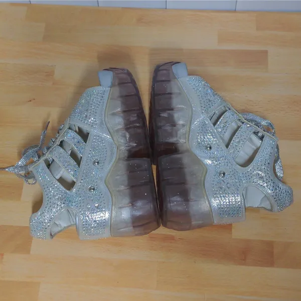 Anthony Wang Platform Sandals Silver Cutout Bedazzled Wedge Y2K 35 (US 4-4.5) - Image 3