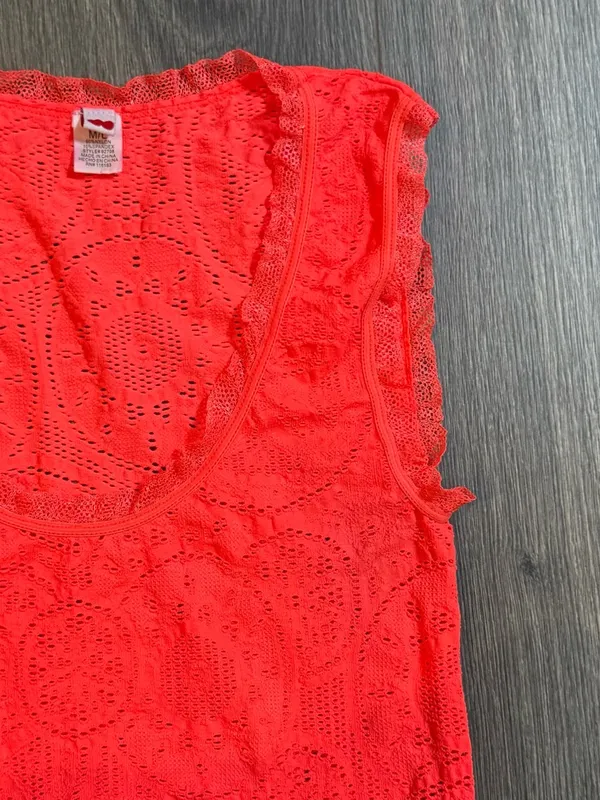 Y2K 2000s Neon Orange Stretchy Lace Trim Tank Top M/L Rave Clubwear Jersey Shore - Image 7