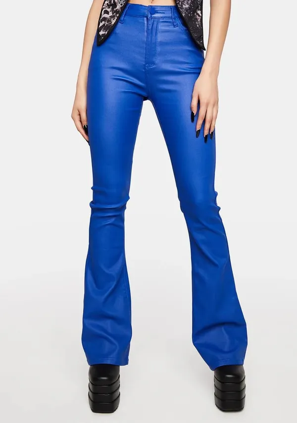 NWT Edikted blue faux leather flare jeans - Image 2