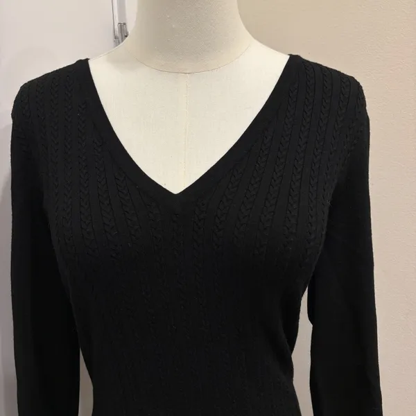 Rag & Bone Black‎ V-Neck Cable Knit Long Sleeve Sweater Dress Small Preppy Twee - Image 3
