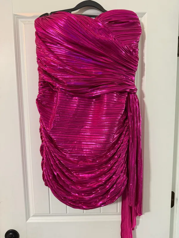 Stacees Strapless Sweetheart Ruched Pleated Bodycon Mini Dress Pink 16 - Image 2