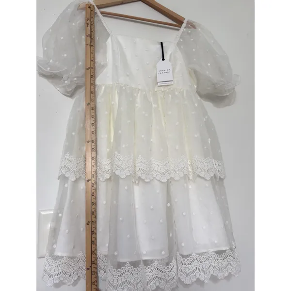 English Factory White Polka Dot Tulle Mini Dress M Cottagecore Puff Sleeve NWT - Image 12