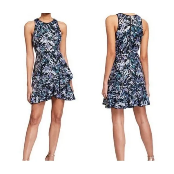 Aidan MATTOX Blue Sequin Beaded Cocktail Dress Size 2 - Image 2