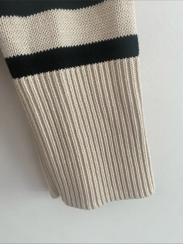 GAP Crew Neck Cotton Nautical Split Hem Striped Sweater Pullover Black Cream M - Image 4