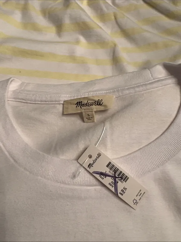 Madewell women’s The Perfect Tie-Waist Tee Jersey yellow white stripe Size L NWT - Image 6