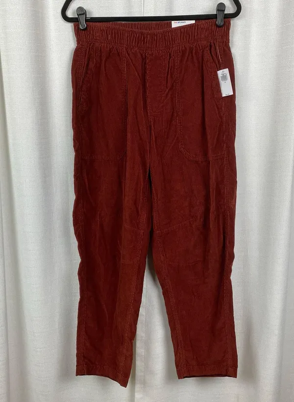 Old Navy Brick Red Corduroy High Rise Pull On Ankle Utility Pants Sz.M NWT - Image 4