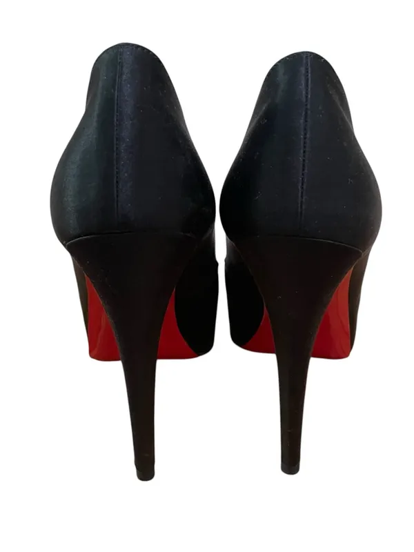 Christian Louboutin Very Prive Black Satin Peep Toe Platform Heels Women 37.5 - Image 6