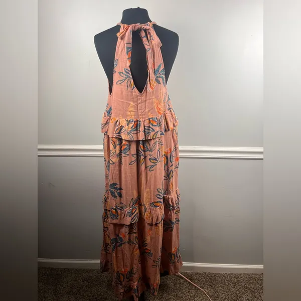 Free People Sz S Anita Printed Maxi Dress Tiered Ruffle Desert Rose - Image 5