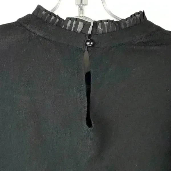 Sioni Women's Black Sheer Pleated Sleeve Mock Neck Blouse Size M‎ - Image 7