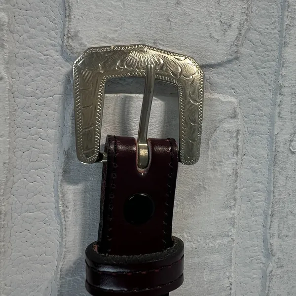 Justin Boots Leather Belt Womens 30‎ Brown Silver Concho Button Buckle Top Grain - Image 2