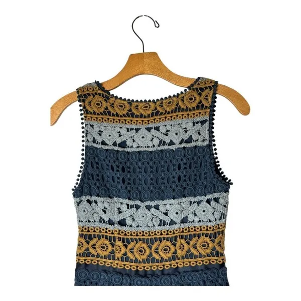 Maeve Dress Women 0 Blue Gold Sleeveless Crochet Fit And Flare Mini‎ Cottagecore - Image 5