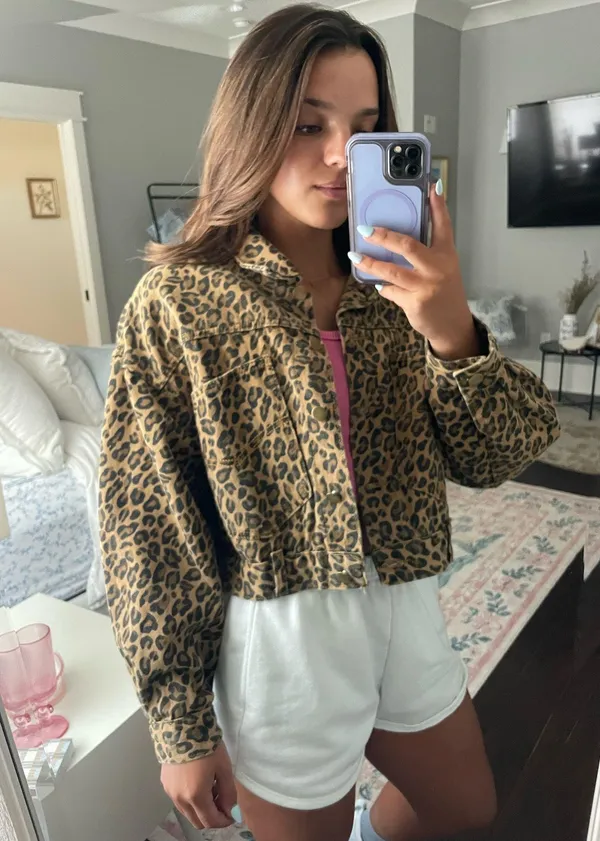 Vintage Leopard Jean crop jacket Multiple - Image 3