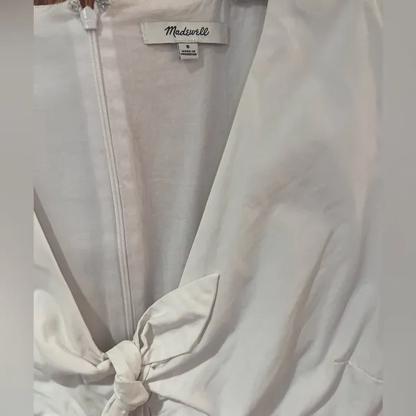 Madewell Tie-Front Poplin Cotton Retro Mini Dress Size‎ 8 in Lighthouse White - Image 7
