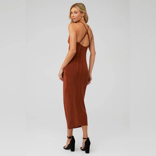 She Is Us Brown Bronze Shimmer Slinky Slip Dress Size 4 US - Image 2