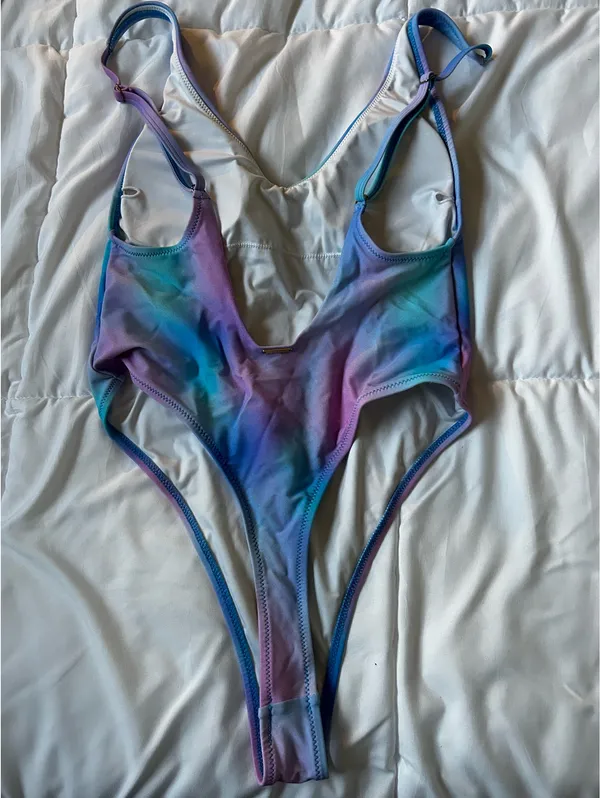 Tie dye thong one piece bathing suit Purple Size M - Image 2