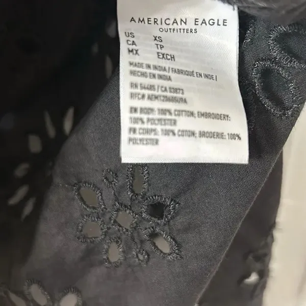 American Eagle Outfitters Black Eyelet Button Down Top(Size XS) - Image 8