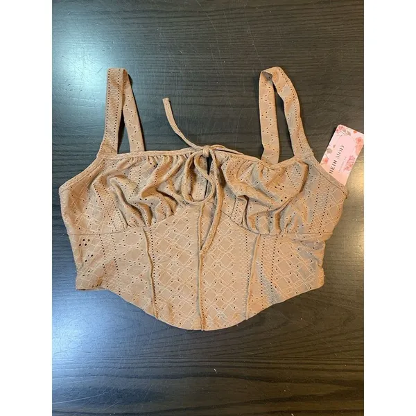 Coquette Babydoll Retro Eyelet‎ Crop Top Large Brown Sexy Keyhole Tie Fun Shein - Image 5