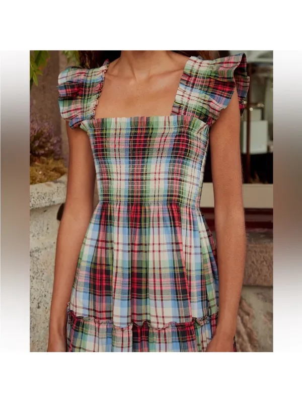 Hill House Ellie Nap Dress in White Multi Tartan Plaid Small NEW - Image 4