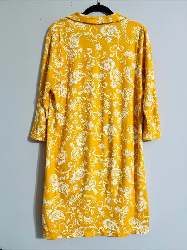 Kim Rogers Mustard Yellow Paisley Tunic Shirt Dress L Cotton Preppy Retro Mod - Image 12
