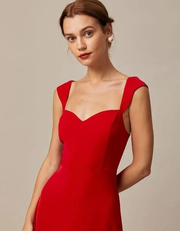RIHOAS The Red Sweetheart Neck Cap Sleeve Midi Dress - Image 5