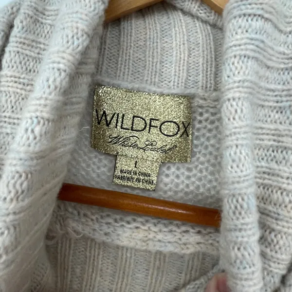 WILDFOX Striped Open Knit Turtleneck Peach Beige Sweater Size L Artsy‎ Beachy - Image 3