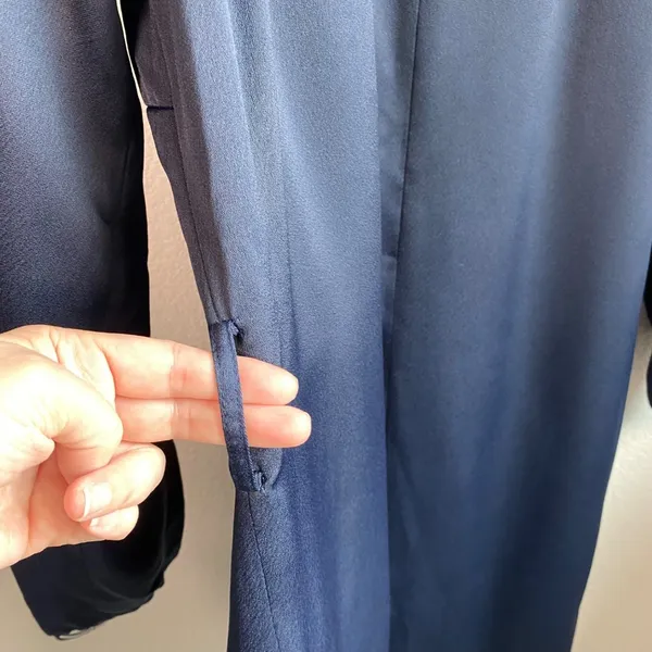 Belle Vere Navy Blue Belted Trench Coat Jacket Unique‎ Sleeves Satin Feel Sz S - Image 11