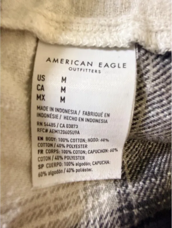 American Eagle Hooded Plaid Flannel Shirt Jacket Women’s Med Black White - Image 6